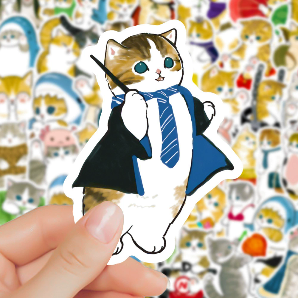 50Pcs Kawaii Cat Cartoon Sticker Cute Animal Decals Kids Toys DIY Scrapbook Laptop Stationary Guitar Suitcase Car Sticker