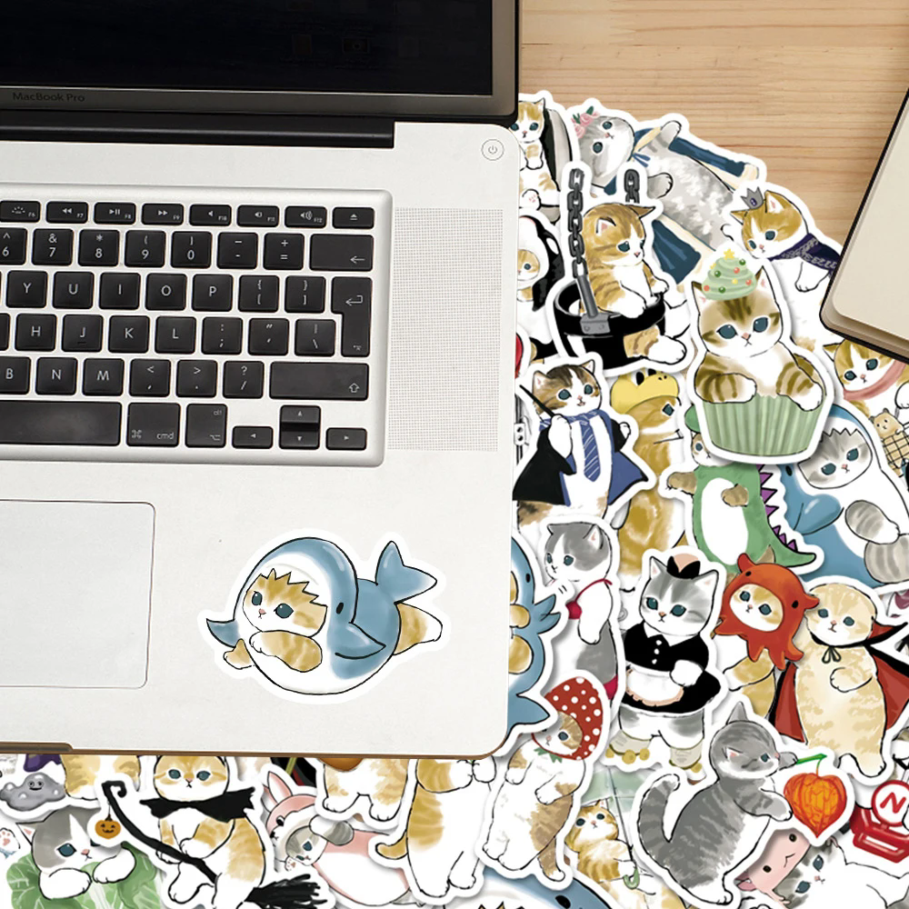 50Pcs Kawaii Cat Cartoon Sticker Cute Animal Decals Kids Toys DIY Scrapbook Laptop Stationary Guitar Suitcase Car Sticker