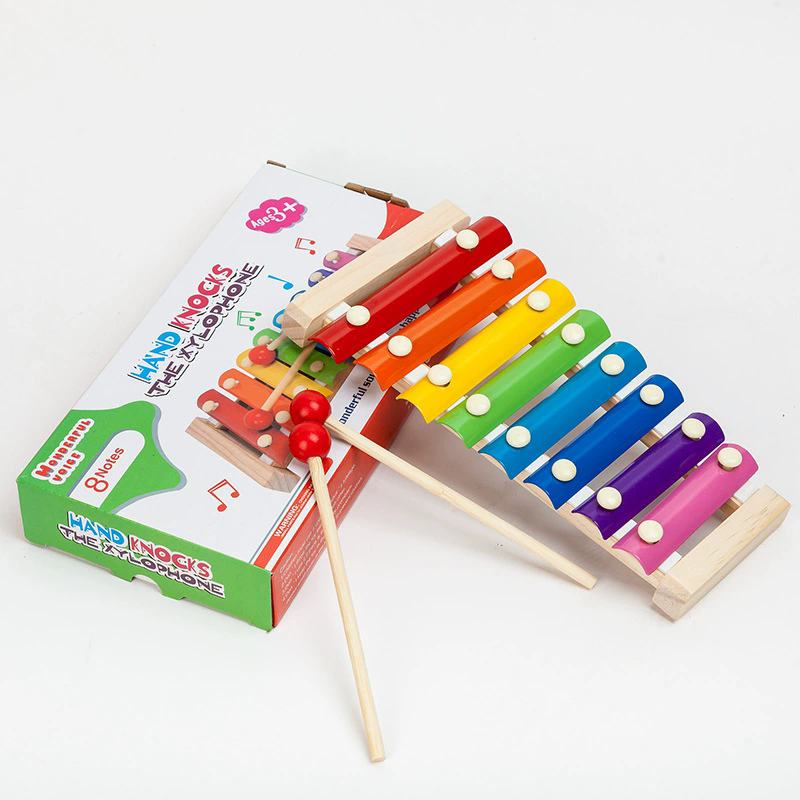 Wooden Eight tone Hand Qin for Infants and ChildrenPuzzle Musical Instrument Toy for 1-2-3 Year Old ChildrenSmall Wooden Qin