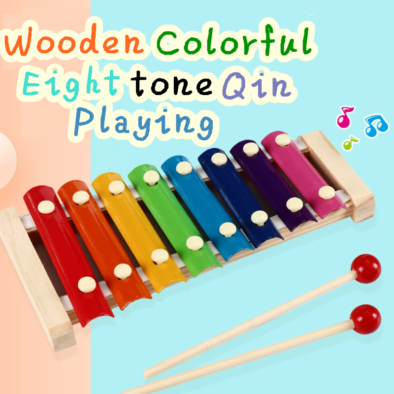 Wooden Eight tone Hand Qin for Infants and ChildrenPuzzle Musical Instrument Toy for 1-2-3 Year Old ChildrenSmall Wooden Qin