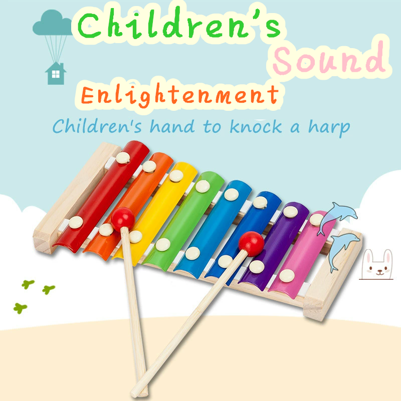 Wooden Eight tone Hand Qin for Infants and ChildrenPuzzle Musical Instrument Toy for 1-2-3 Year Old ChildrenSmall Wooden Qin