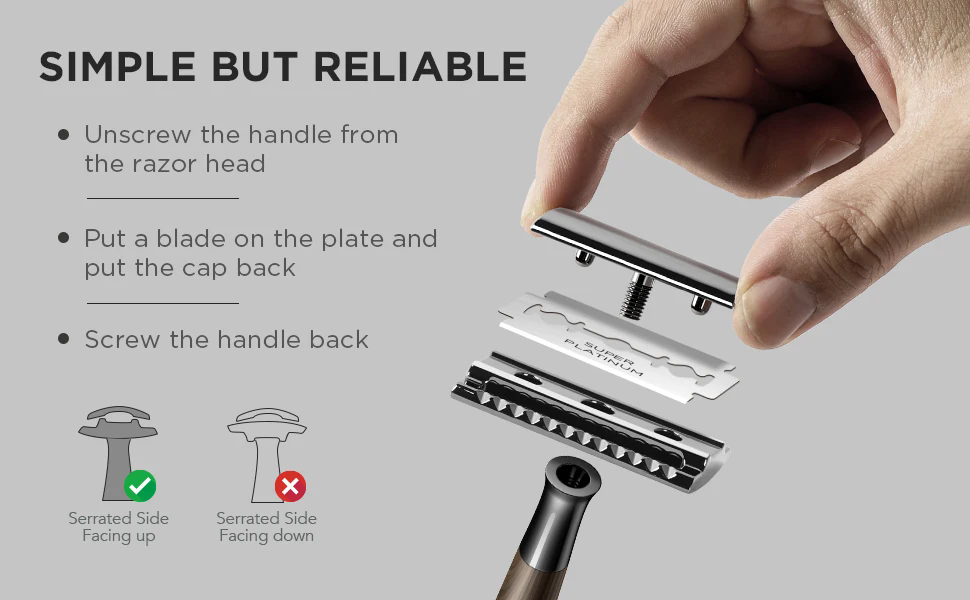 Double Edge Safety Razor, Faux Wood Zinc Alloy Handle Razor with 5 Swiss Stainless Steel Blades, Heavy Duty Eco-Friendly Razor f