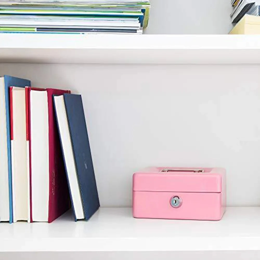 Money Safe Box Lockable Cash Box With Key,Portable Piggy Box Made Of Metal Small Security Lock Box Sturdy Coin Boxes For Kids