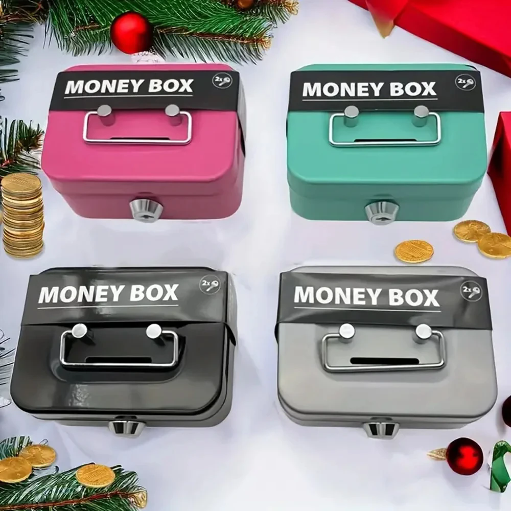 Money Safe Box Lockable Cash Box With Key,Portable Piggy Box Made Of Metal Small Security Lock Box Sturdy Coin Boxes For Kids