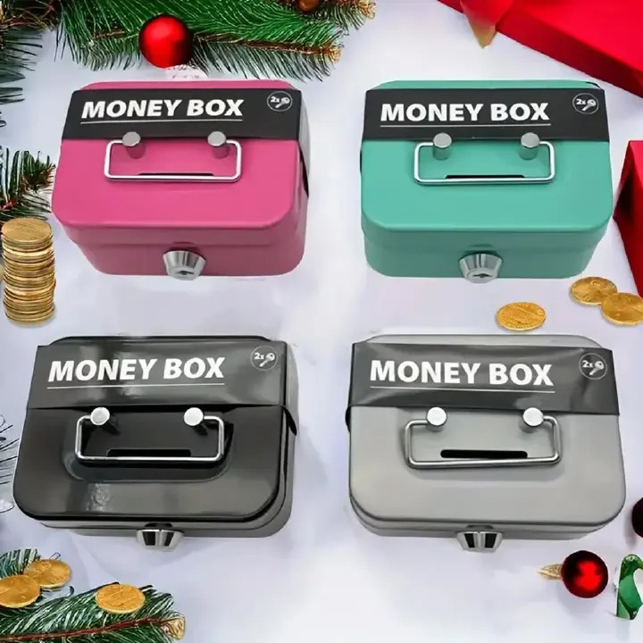 Money Safe Box Lockable Cash Box With Key,Portable Piggy Box Made Of Metal Small Security Lock Box Sturdy Coin Boxes For Kids