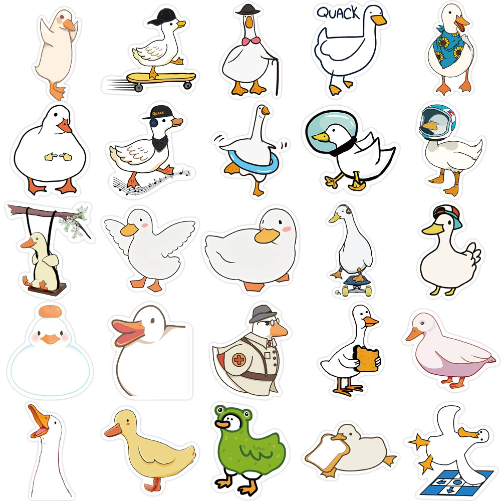 50PCS Cartoo Animal Duck Stickers Cartoon Pattern DIY Decoration Phone Cases Laptops Guitars Journals Decals Kids Toys Gifts