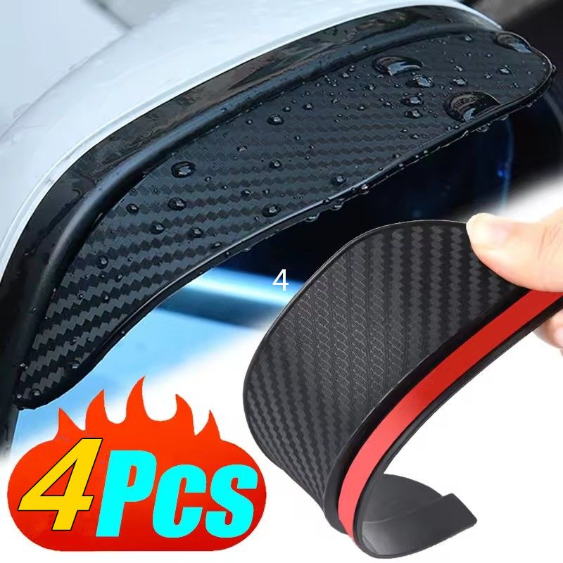 4Pcs Carbon Fiber Car Rearview Mirror Rain Shield Eyebrow Flexible Car Rearview Mirror Rain Shield Protector Eyebrow Rain Cover