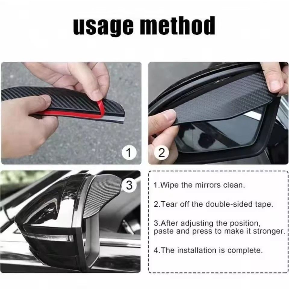 4Pcs Carbon Fiber Car Rearview Mirror Rain Shield Eyebrow Flexible Car Rearview Mirror Rain Shield Protector Eyebrow Rain Cover