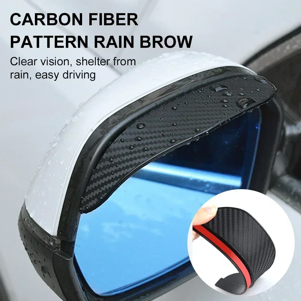 4Pcs Carbon Fiber Car Rearview Mirror Rain Shield Eyebrow Flexible Car Rearview Mirror Rain Shield Protector Eyebrow Rain Cover