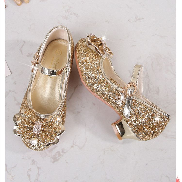 Girls' High Heels Spring and Autumn Women's Korean Edition Golden Children's Shoes Fashion Performance Shoes Fashion Show Shoes
