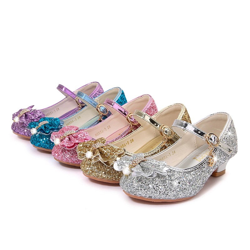 Girls' High Heels Spring and Autumn Women's Korean Edition Golden Children's Shoes Fashion Performance Shoes Fashion Show Shoes