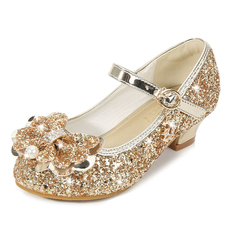 Girls' High Heels Spring and Autumn Women's Korean Edition Golden Children's Shoes Fashion Performance Shoes Fashion Show Shoes