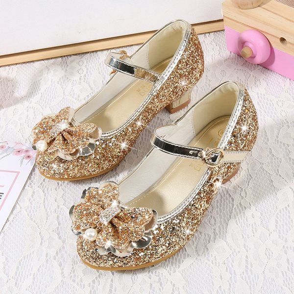 Girls' High Heels Spring and Autumn Women's Korean Edition Golden Children's Shoes Fashion Performance Shoes Fashion Show Shoes