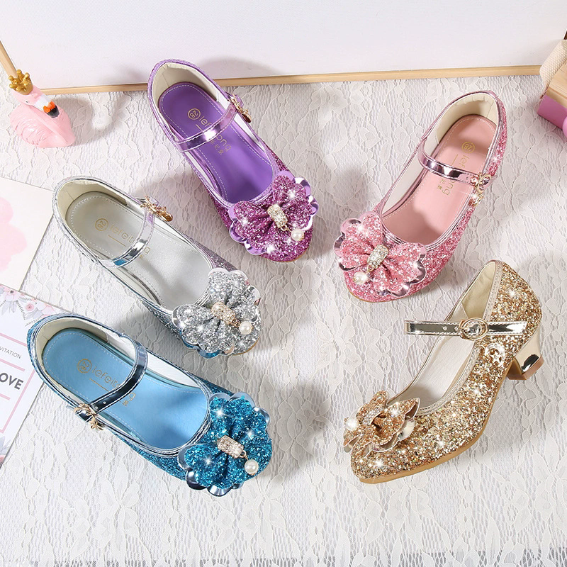 Girls' High Heels Spring and Autumn Women's Korean Edition Golden Children's Shoes Fashion Performance Shoes Fashion Show Shoes