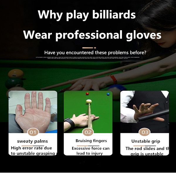 1PC Open Finger Billiard Gloves Breathable Polyester Snooker Pool Glove Adjustable Sticker Smooth Soft Lightweight Amateur Train