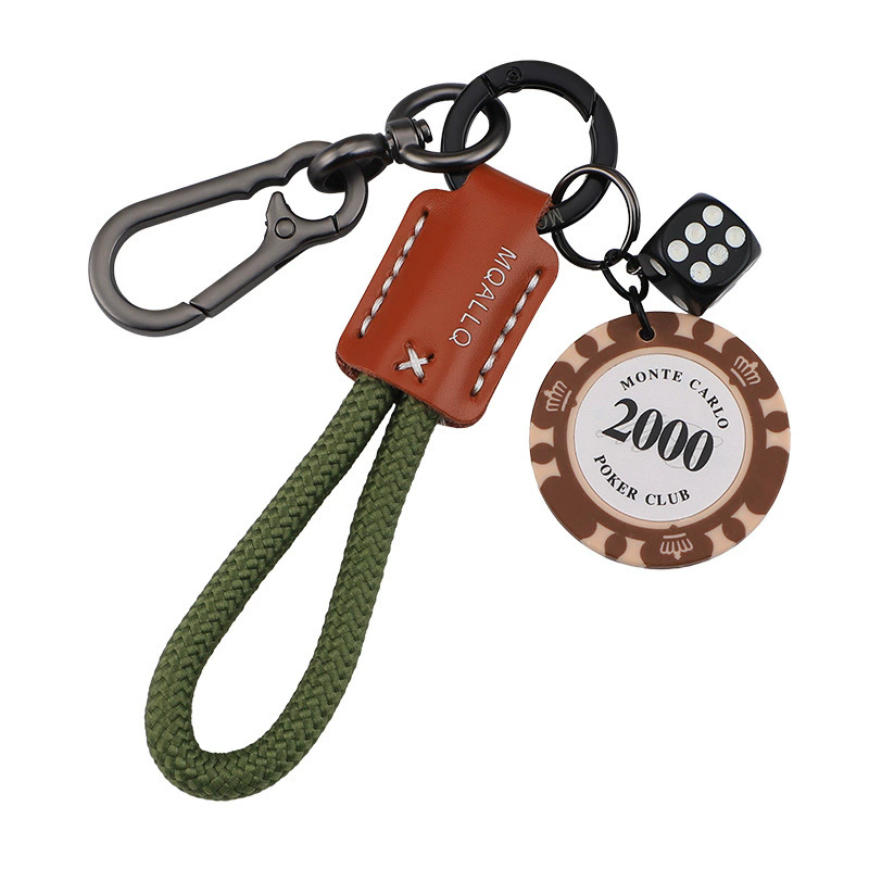 High-end Cowhide Lucky Chips, Car Keychains Pendants Couple Personalities Men's and Women's Bags Pendants Circles Chains Trends