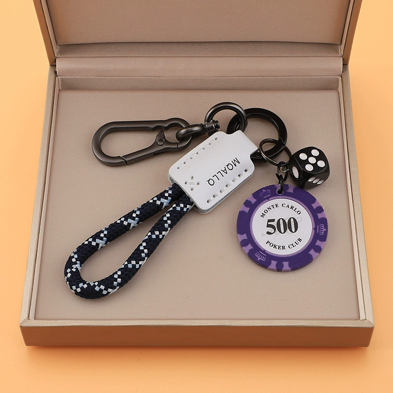 High-end Cowhide Lucky Chips, Car Keychains Pendants Couple Personalities Men's and Women's Bags Pendants Circles Chains Trends
