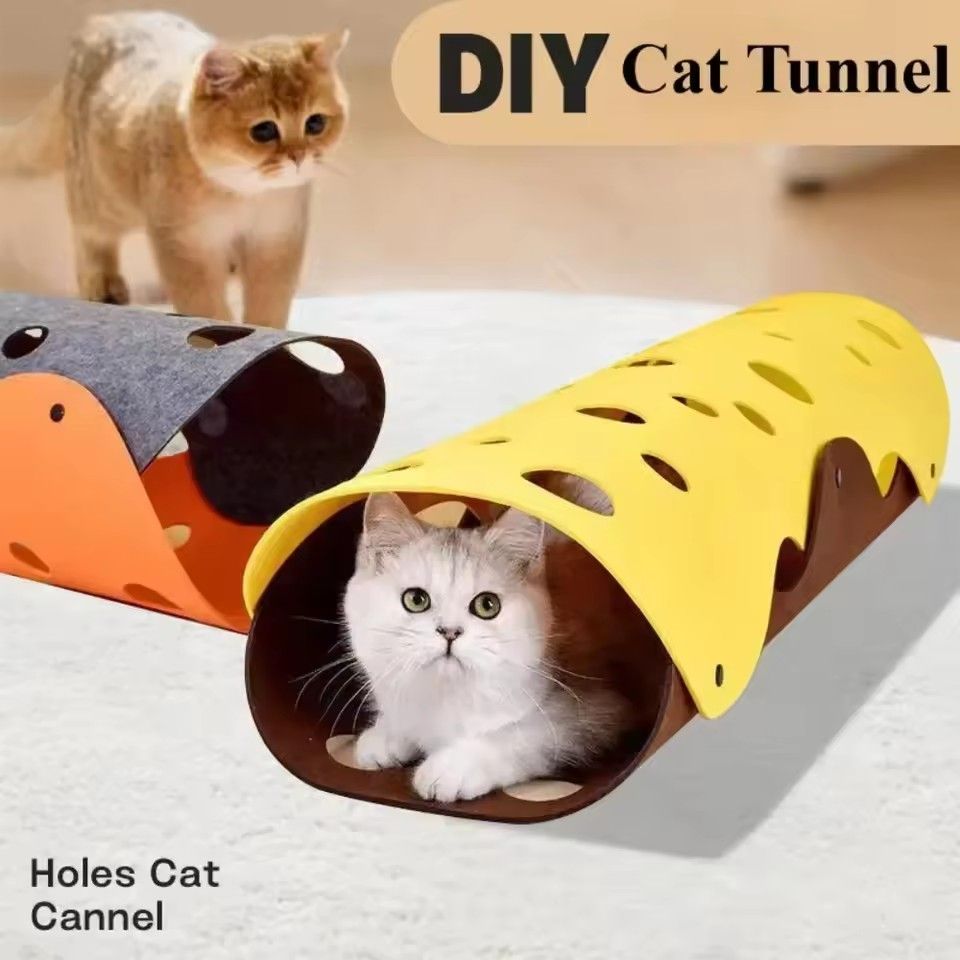2PC/1set   Cat Tunnels Bed Foldable Pet Tunnel Tube Bed with Holes DIY Cats Play Mat Cat Activity Rug Toy for Interactive