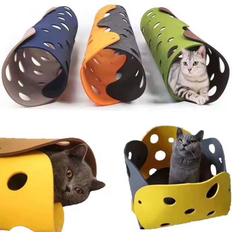 2PC/1set   Cat Tunnels Bed Foldable Pet Tunnel Tube Bed with Holes DIY Cats Play Mat Cat Activity Rug Toy for Interactive