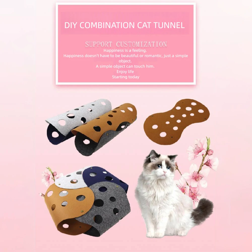 2PC/1set   Cat Tunnels Bed Foldable Pet Tunnel Tube Bed with Holes DIY Cats Play Mat Cat Activity Rug Toy for Interactive