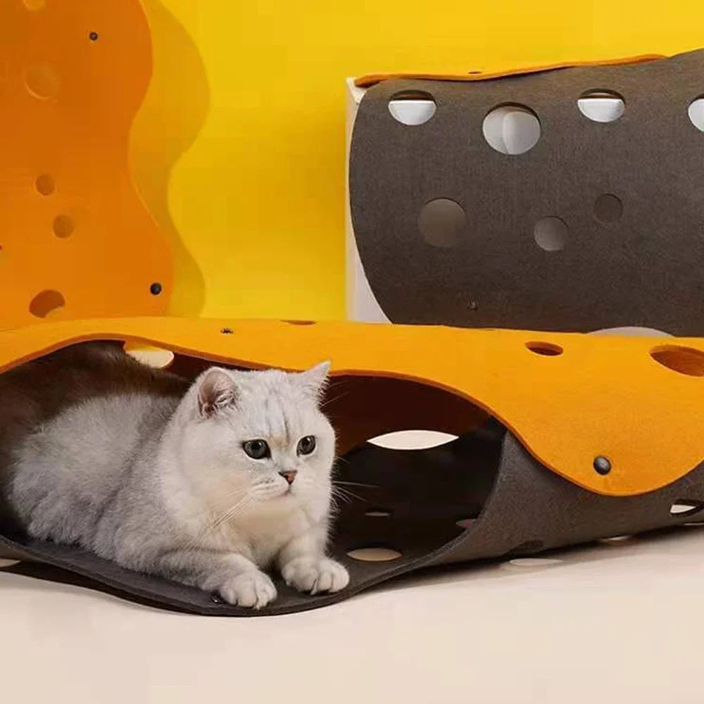 2PC/1set   Cat Tunnels Bed Foldable Pet Tunnel Tube Bed with Holes DIY Cats Play Mat Cat Activity Rug Toy for Interactive