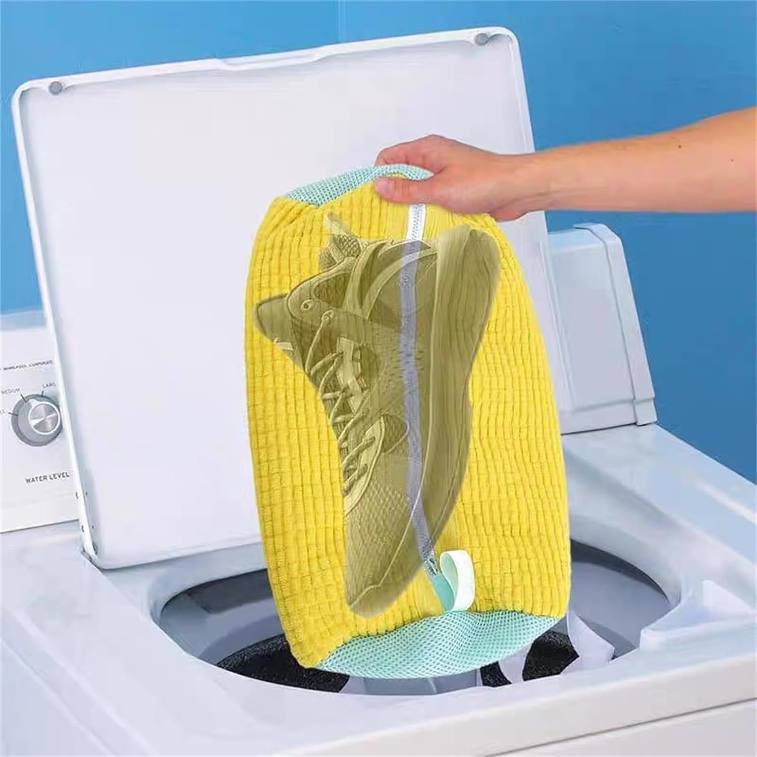 Durable Shoe Washing Machine Bag for All Shoe Types-Yellow with Blue Zipper,Ideal for Sneakers and Casual Shoes,Laundry Wash Bag