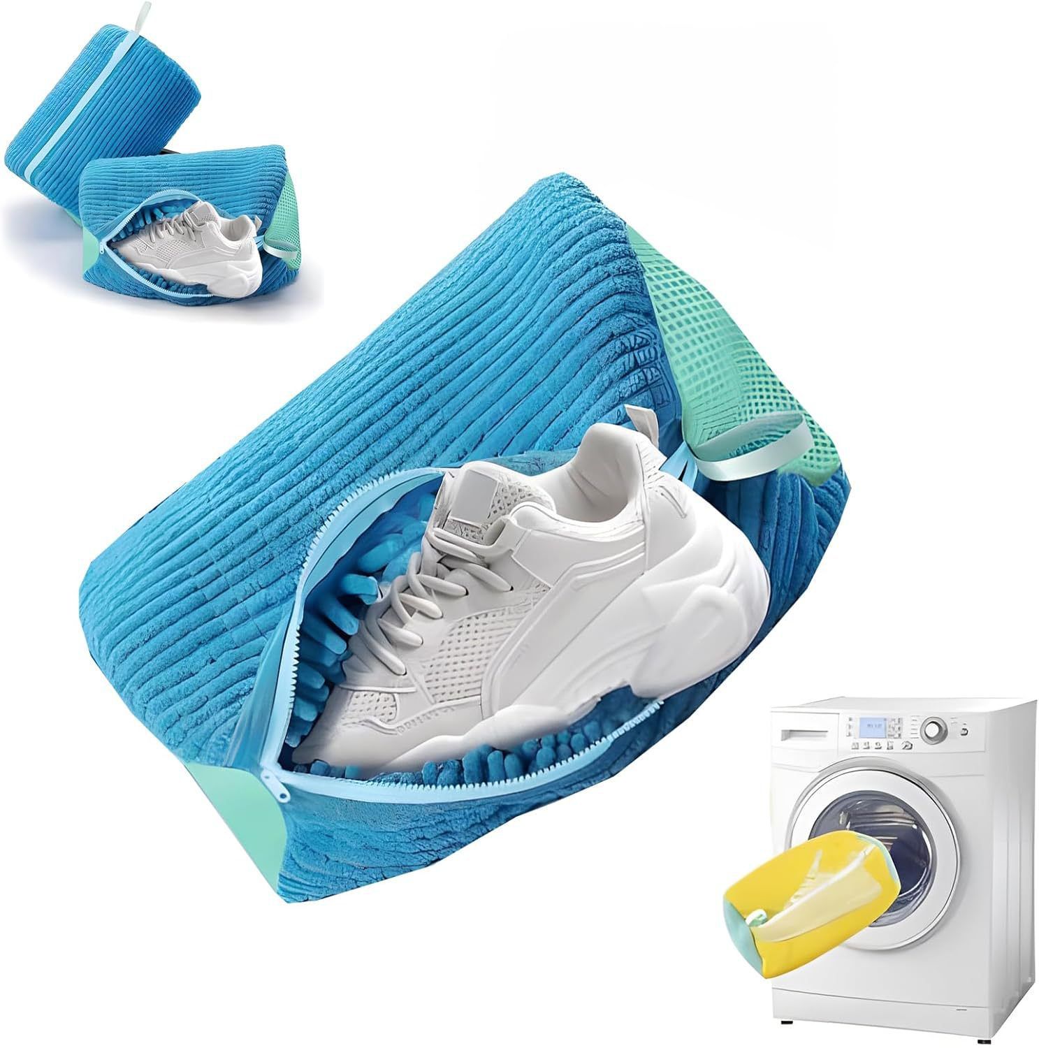 Durable Shoe Washing Machine Bag for All Shoe Types-Yellow with Blue Zipper,Ideal for Sneakers and Casual Shoes,Laundry Wash Bag