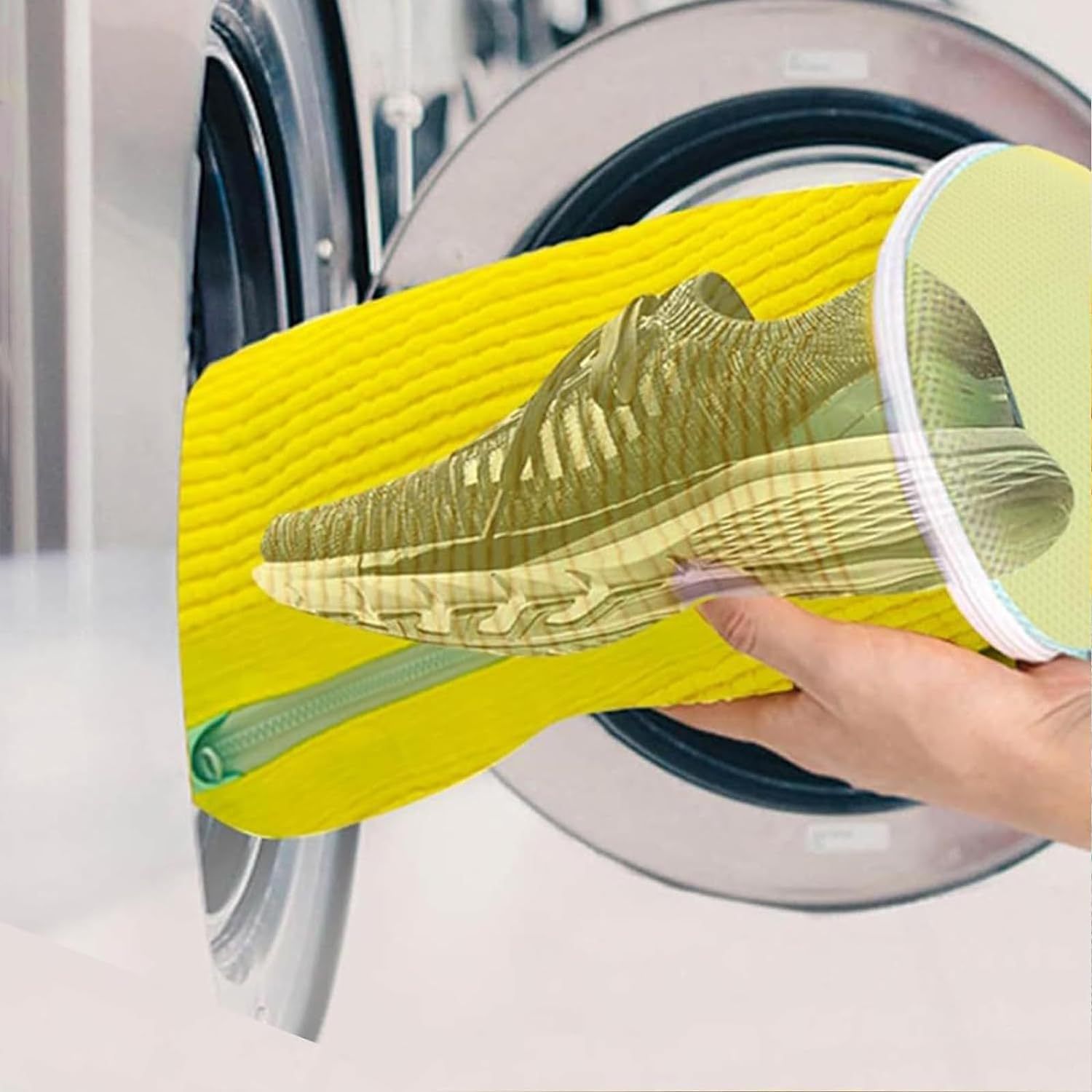 Durable Shoe Washing Machine Bag for All Shoe Types-Yellow with Blue Zipper,Ideal for Sneakers and Casual Shoes,Laundry Wash Bag
