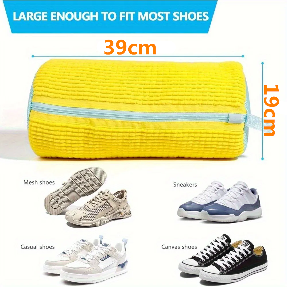 Durable Shoe Washing Machine Bag for All Shoe Types-Yellow with Blue Zipper,Ideal for Sneakers and Casual Shoes,Laundry Wash Bag