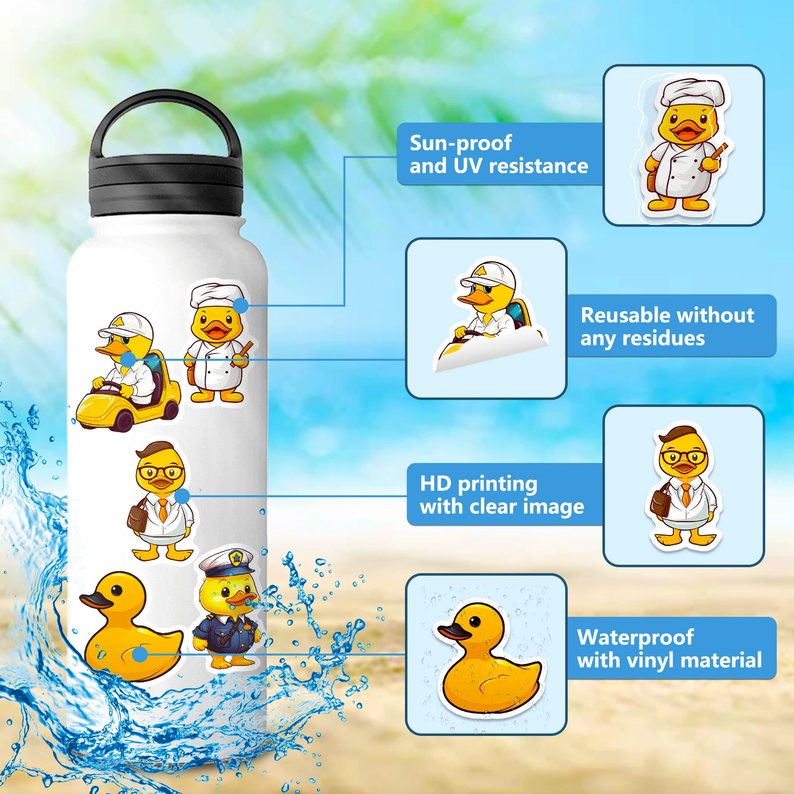 50PCS    Cartoon Little Yellow Duck Graffiti Creative Cute Suitcase Skateboard Bicycle Waterproof Sticker