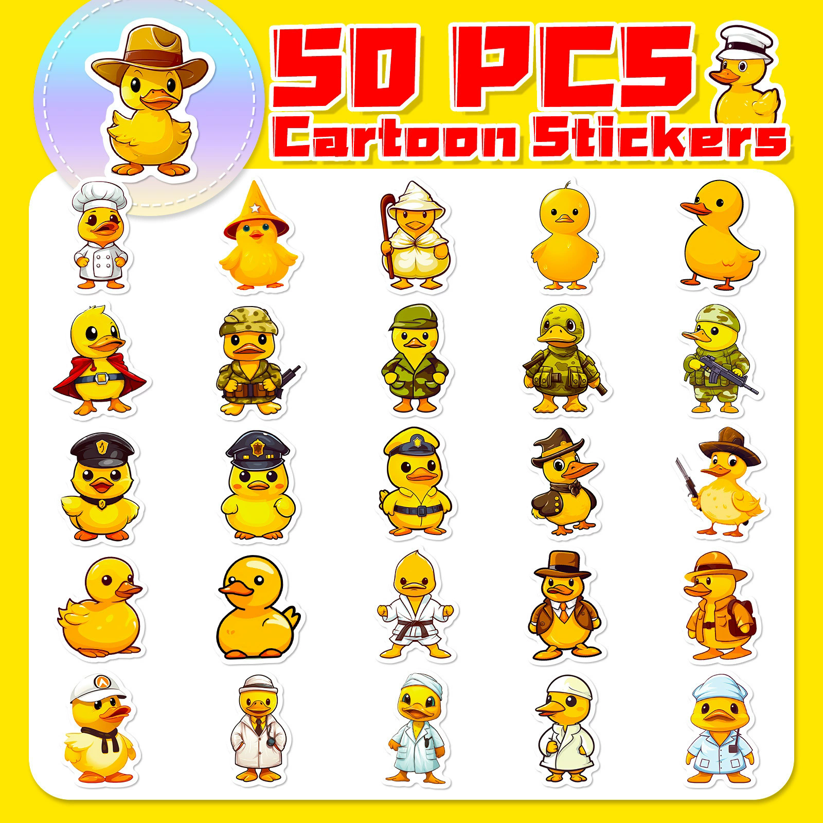 50PCS    Cartoon Little Yellow Duck Graffiti Creative Cute Suitcase Skateboard Bicycle Waterproof Sticker