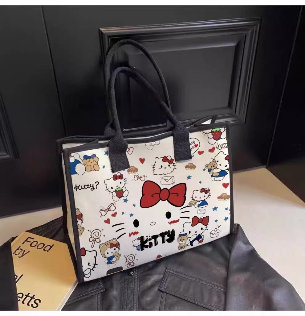 Hello Kitty Sanrio Y2K Tote Canvas Bag, Cute Canvasshoulder Bag, Cartoon Anime Handbag Forschool Work Travel Shopping School Bag
