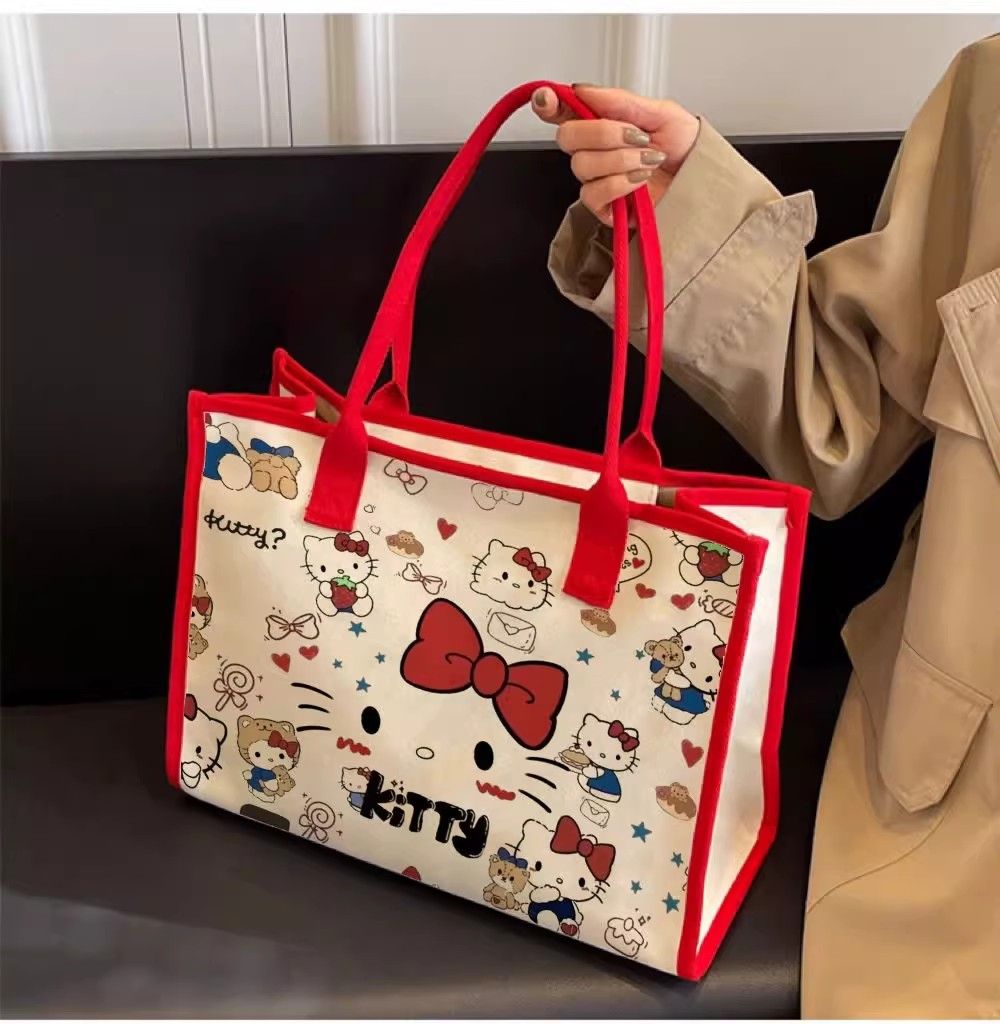 Hello Kitty Sanrio Y2K Tote Canvas Bag, Cute Canvasshoulder Bag, Cartoon Anime Handbag Forschool Work Travel Shopping School Bag