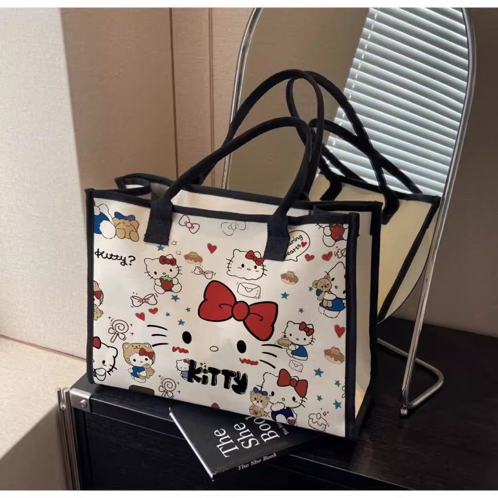 Hello Kitty Sanrio Y2K Tote Canvas Bag, Cute Canvasshoulder Bag, Cartoon Anime Handbag Forschool Work Travel Shopping School Bag