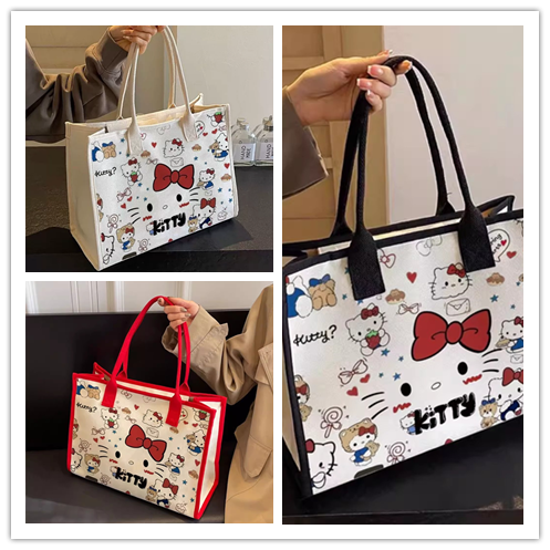 Hello Kitty Sanrio Y2K Tote Canvas Bag, Cute Canvasshoulder Bag, Cartoon Anime Handbag Forschool Work Travel Shopping School Bag
