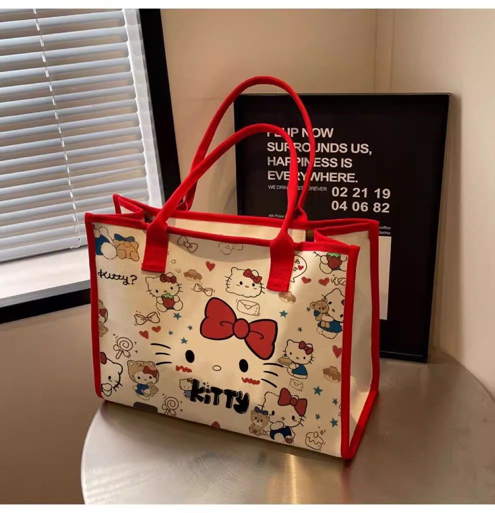 Hello Kitty Sanrio Y2K Tote Canvas Bag, Cute Canvasshoulder Bag, Cartoon Anime Handbag Forschool Work Travel Shopping School Bag