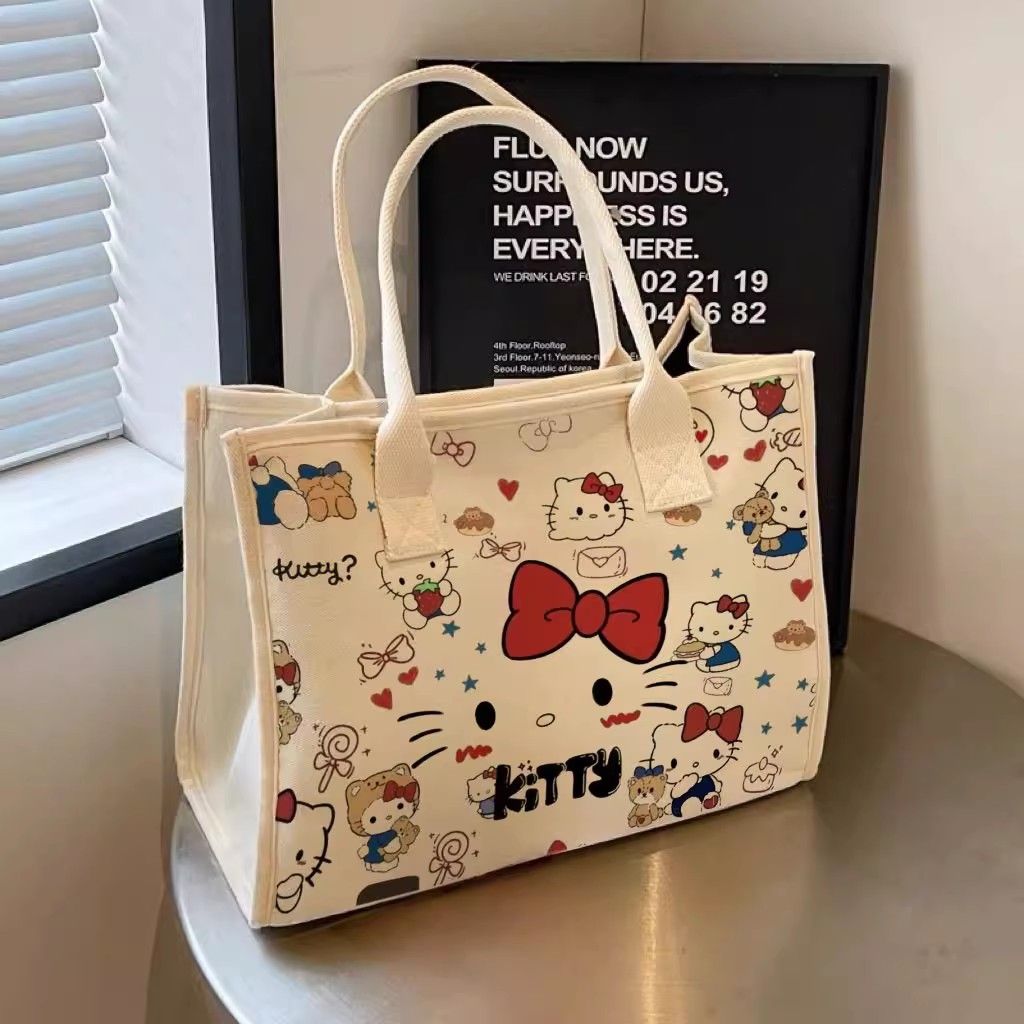 Hello Kitty Sanrio Y2K Tote Canvas Bag, Cute Canvasshoulder Bag, Cartoon Anime Handbag Forschool Work Travel Shopping School Bag