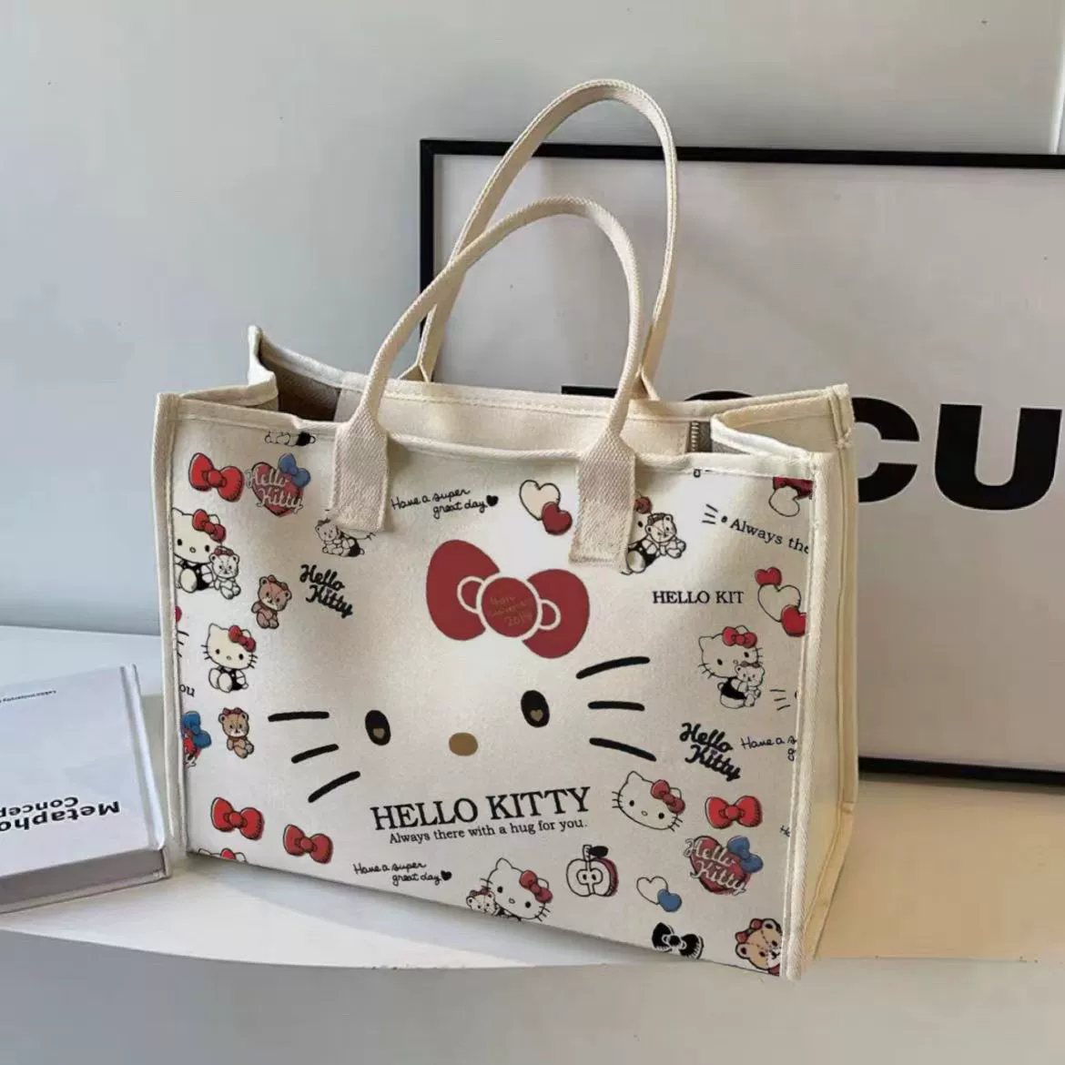 Hello Kitty Sanrio Y2K Tote Canvas Bag, Cute Canvasshoulder Bag, Cartoon Anime Handbag Forschool Work Travel Shopping School Bag