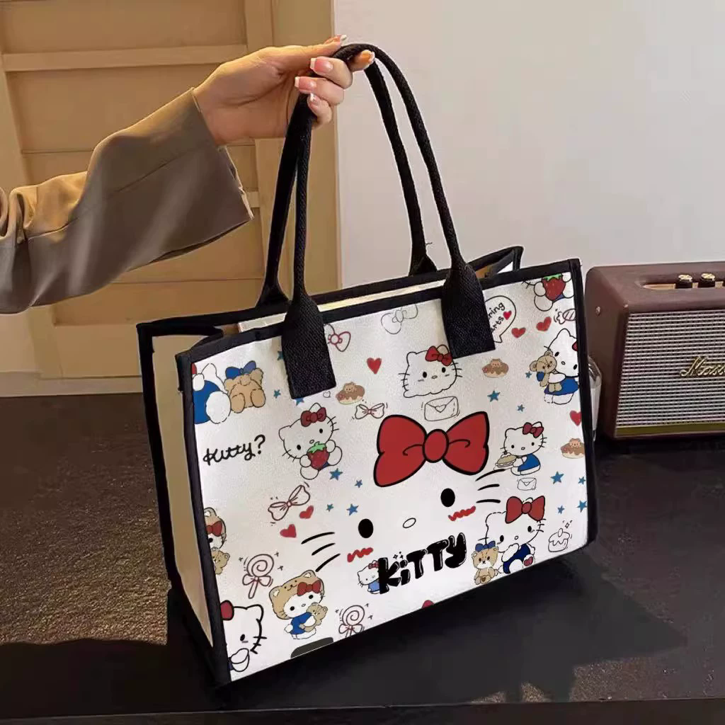 Hello Kitty Sanrio Y2K Tote Canvas Bag, Cute Canvasshoulder Bag, Cartoon Anime Handbag Forschool Work Travel Shopping School Bag