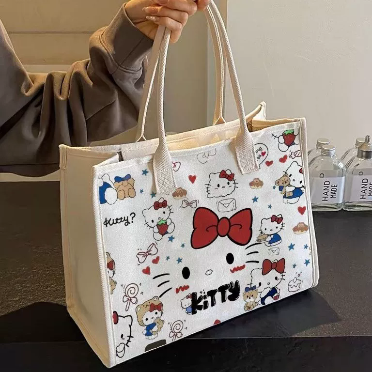 Hello Kitty Sanrio Y2K Tote Canvas Bag, Cute Canvasshoulder Bag, Cartoon Anime Handbag Forschool Work Travel Shopping School Bag