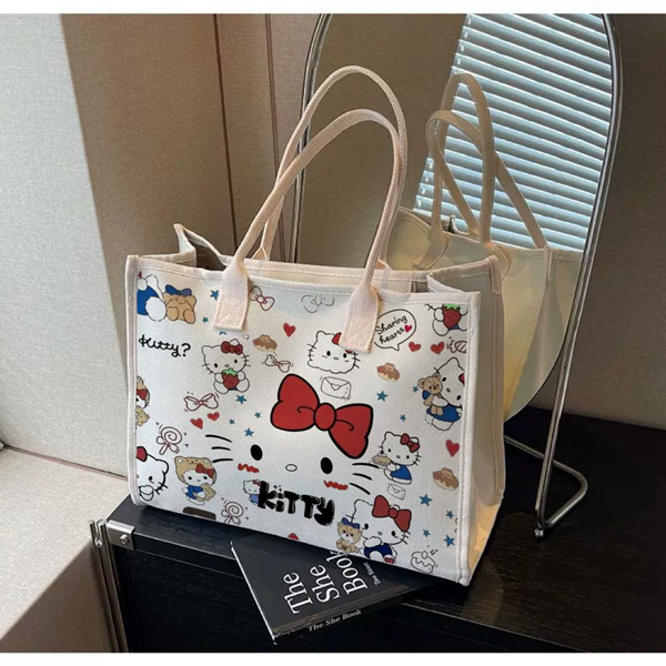 Hello Kitty Sanrio Y2K Tote Canvas Bag, Cute Canvasshoulder Bag, Cartoon Anime Handbag Forschool Work Travel Shopping School Bag