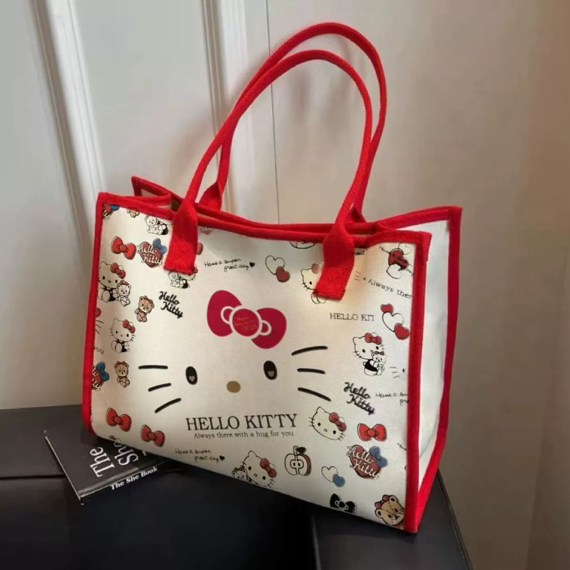 Hello Kitty Sanrio Y2K Tote Canvas Bag, Cute Canvasshoulder Bag, Cartoon Anime Handbag Forschool Work Travel Shopping School Bag