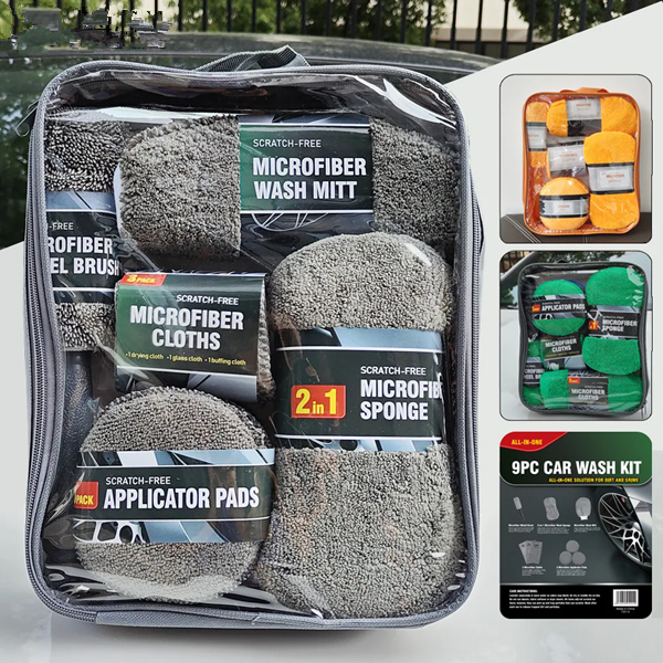 9PCS/Set  Car Detailing Brushes Set Cleaning Kits Microfiber Towels Blush Sponge Drill Brush Cars Dirt Dust Wheel Cleaning Tools