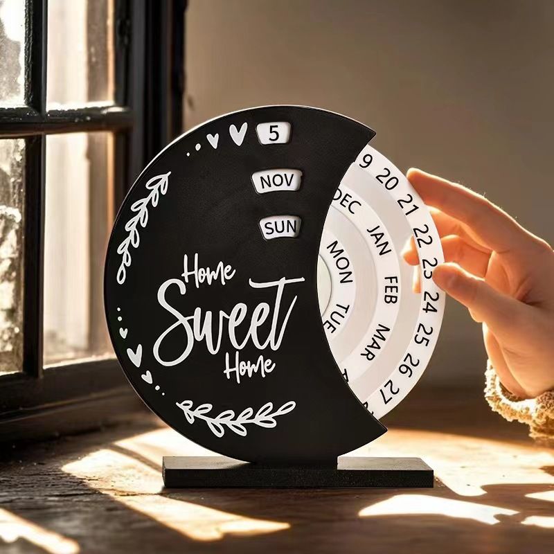 1PC   Creative Manual Rotating Desk Calendar Adjustable Month Date Display Perpetual Calendar DIY Time Perpetual Reusable