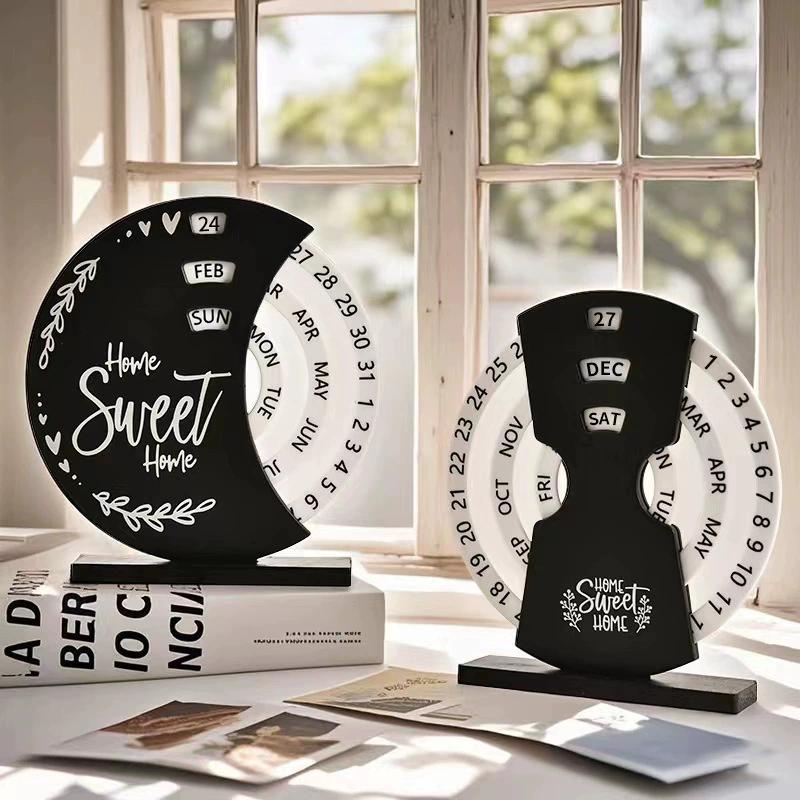 1PC   Creative Manual Rotating Desk Calendar Adjustable Month Date Display Perpetual Calendar DIY Time Perpetual Reusable