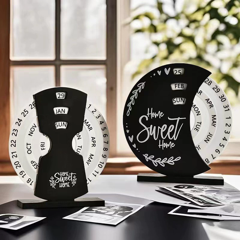 1PC   Creative Manual Rotating Desk Calendar Adjustable Month Date Display Perpetual Calendar DIY Time Perpetual Reusable