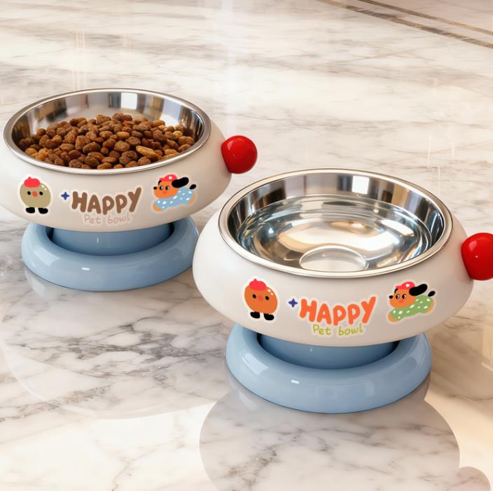Cute Cartoon Elevated Pet Bowl Stainless Steel Bowl Neck Protection Neck Protection Anti-Choking Non-Slip Pet Feeder Supplies