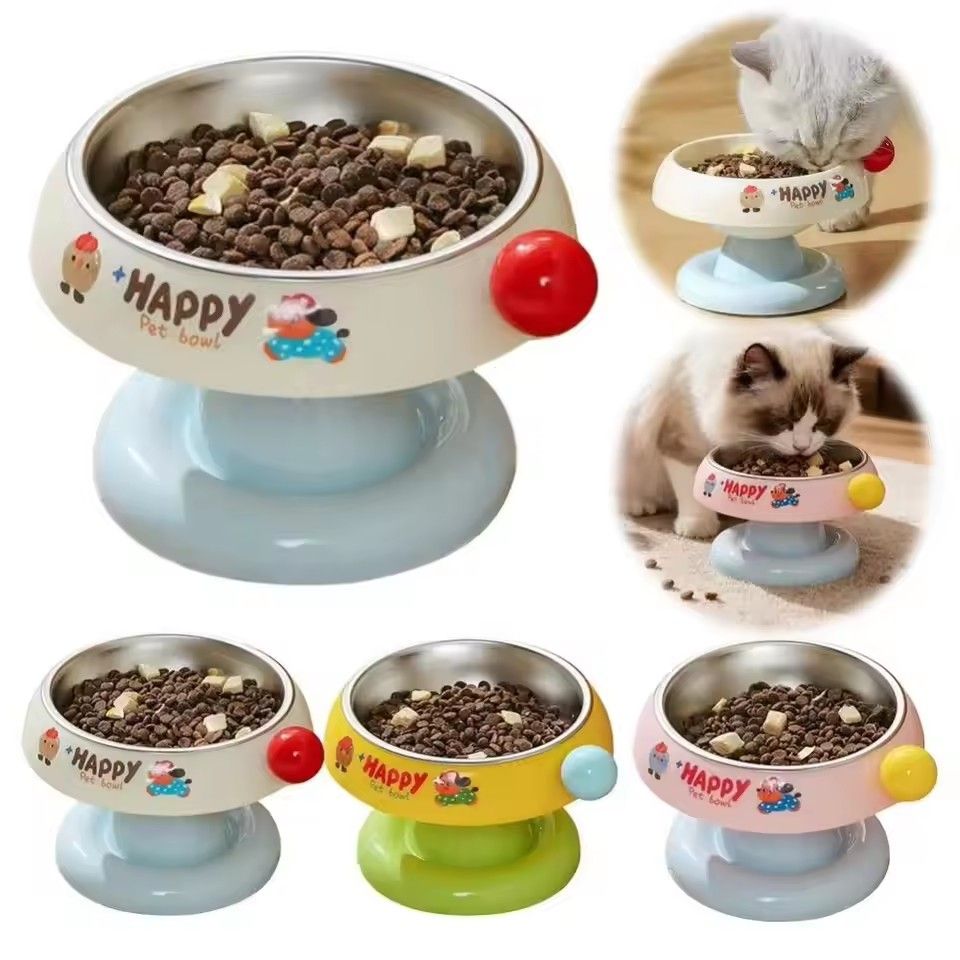 Cute Cartoon Elevated Pet Bowl Stainless Steel Bowl Neck Protection Neck Protection Anti-Choking Non-Slip Pet Feeder Supplies