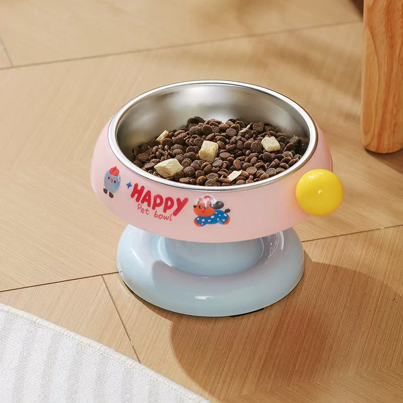Cute Cartoon Elevated Pet Bowl Stainless Steel Bowl Neck Protection Neck Protection Anti-Choking Non-Slip Pet Feeder Supplies