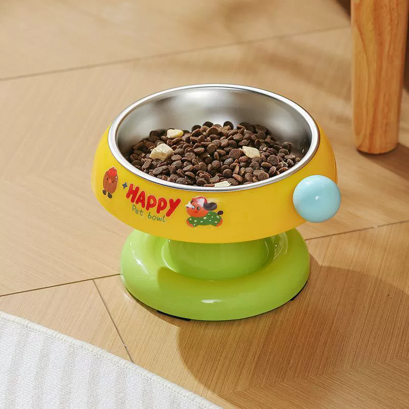 Cute Cartoon Elevated Pet Bowl Stainless Steel Bowl Neck Protection Neck Protection Anti-Choking Non-Slip Pet Feeder Supplies